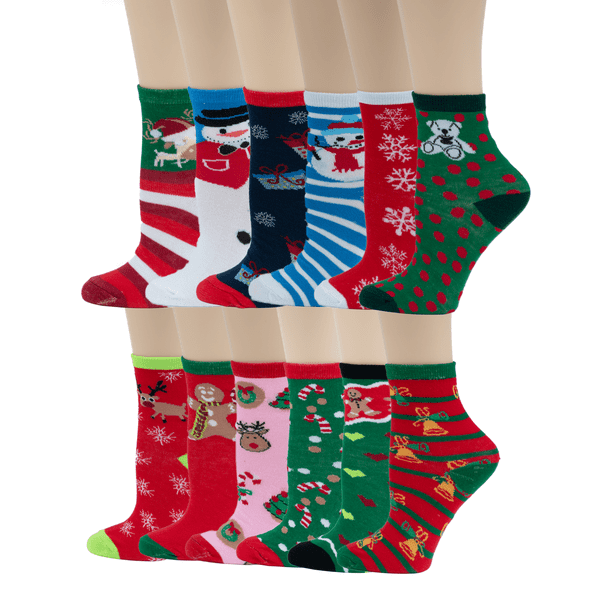 Women Christmas Socks Printed Cotton Striped Socks Accessories Winter 